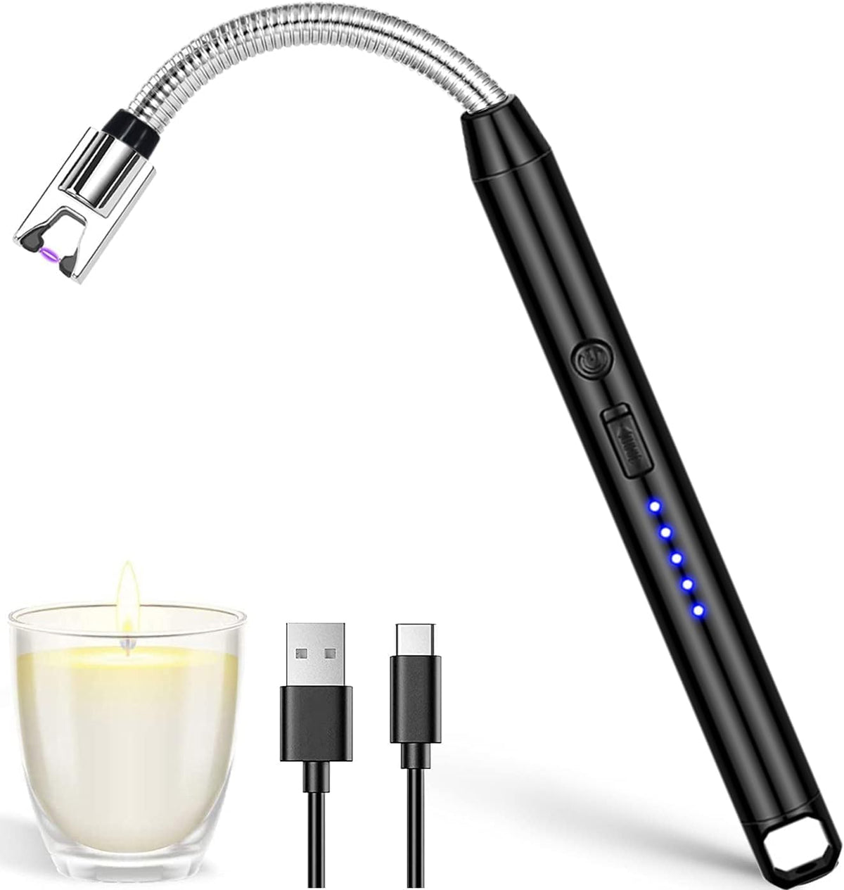 Electric Gas Lighter | Plasma Flameless | Windproof USB Lighter 360° Flexible Neck Arc Lighter for Kitchen, Pooja Room (Multi Purpose)