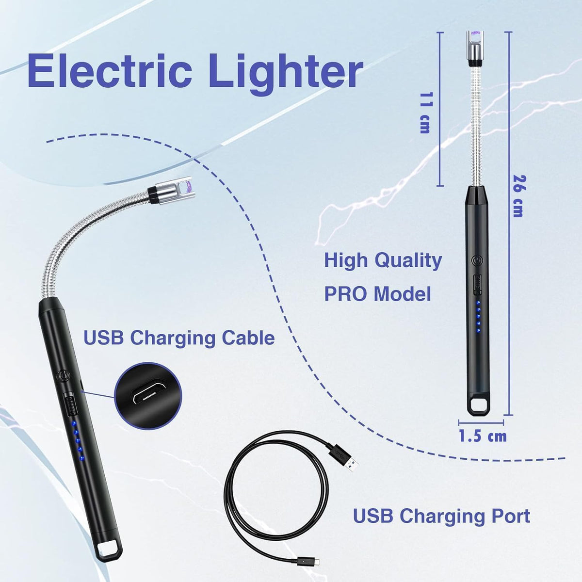 Electric Gas Lighter | Plasma Flameless | Windproof USB Lighter 360° Flexible Neck Arc Lighter for Kitchen, Pooja Room (Multi Purpose)