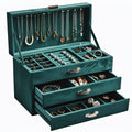 Velvet 3-Layer Jewellery Organizer Box with Lock – Green