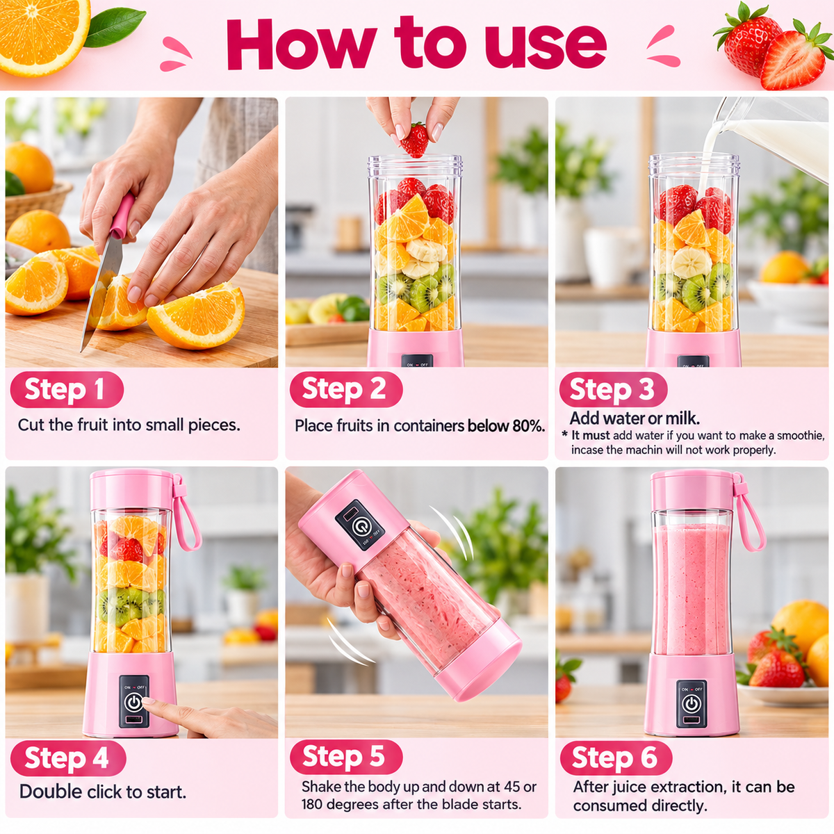Portable USB Electric Juicer – 6-Blade Blender & Shaker