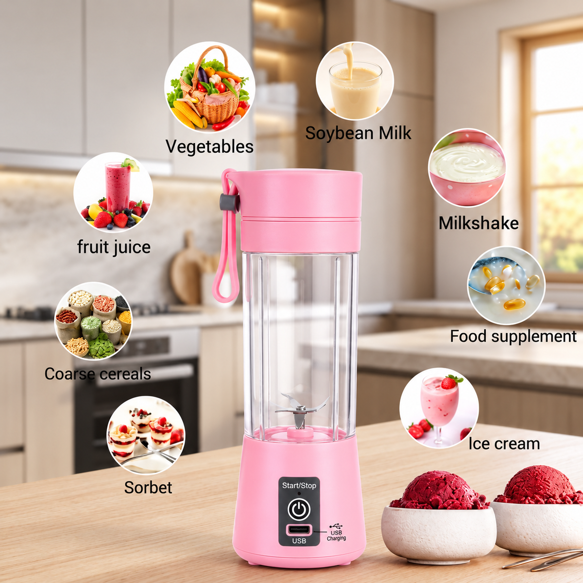 Portable USB Electric Juicer – 6-Blade Blender & Shaker
