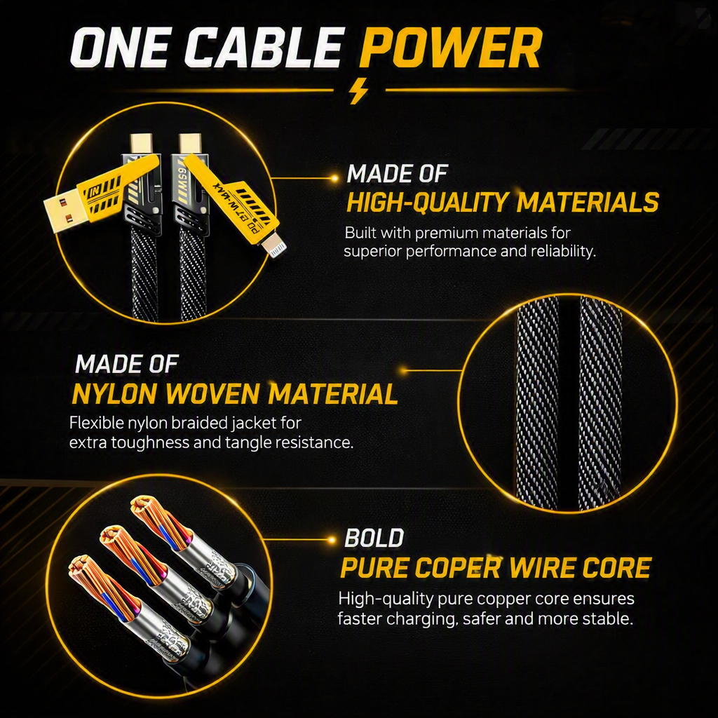 4-in-1 Fast Charging Cable | USB to Type-C, USB-A to C, C to C & Cable| 60W PD Data Cable C Type| 1.5m Multi Device Charger