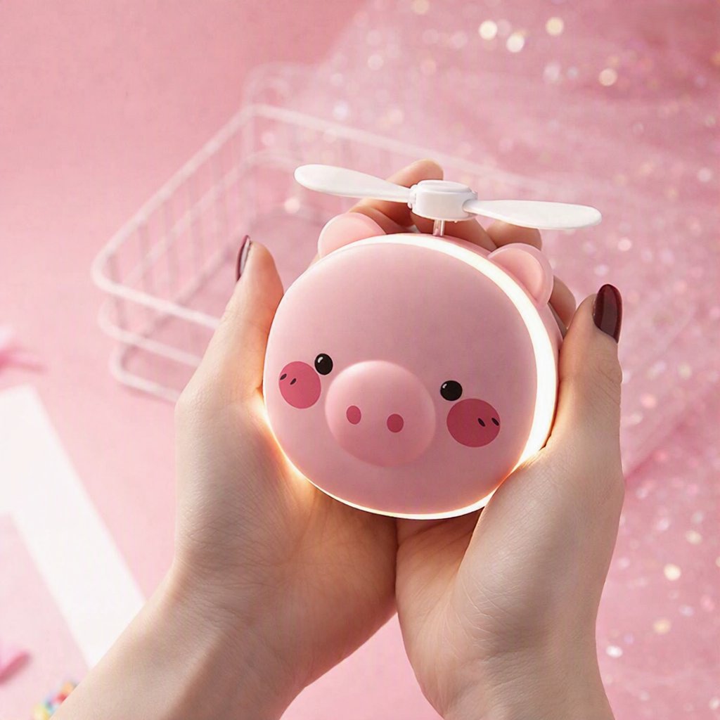 Piggy Mirror Fan – USB Rechargeable Mini Fan with Makeup Mirror