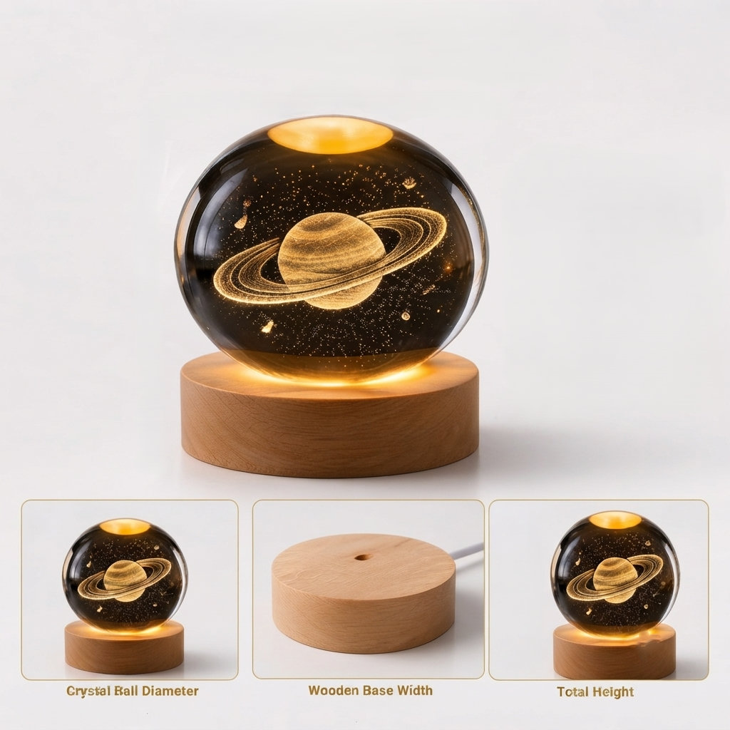 Saturn Crystal Ball LED Night Lamp 3D