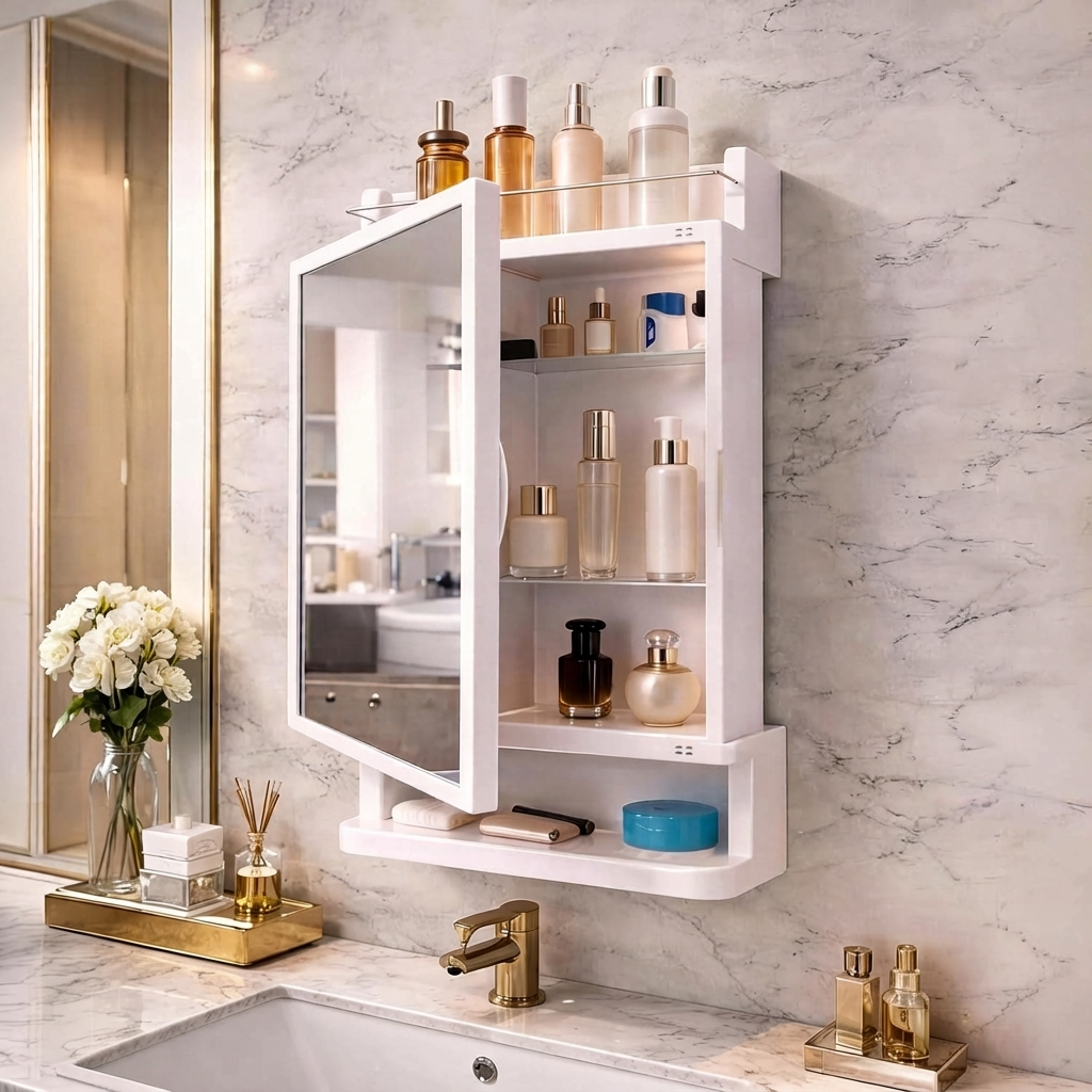 Premium Look Wall Mounted Bathroom Mirror Cabinet with Storage Organizer Waterproof