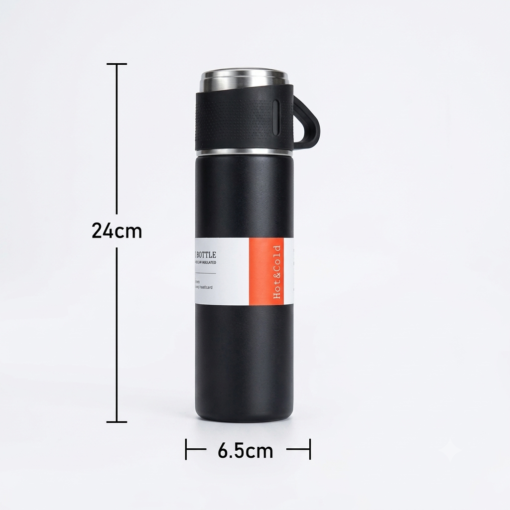 Stainless Steel Insulated Flask with Cups (Multi-colour)