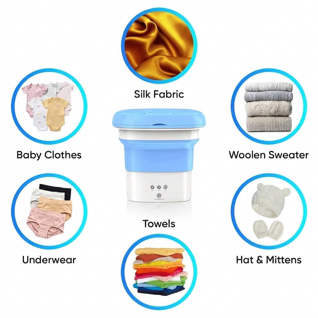 Portable Mini Washing Machine with Spin Dryer Basket, Collapsible Compact Laundry Washer for Baby Clothes, Travel, Dorm Room and Small Spaces