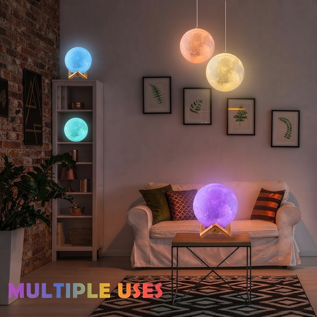 Moon Lamp 3D with Wooden Stand