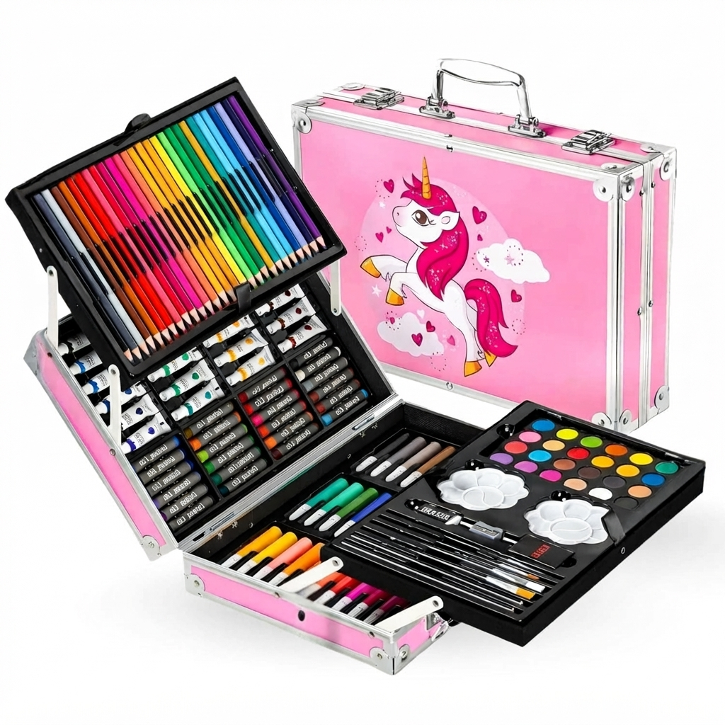 Kids Art & Drawing Set with Coloring Supplies and Carry Case