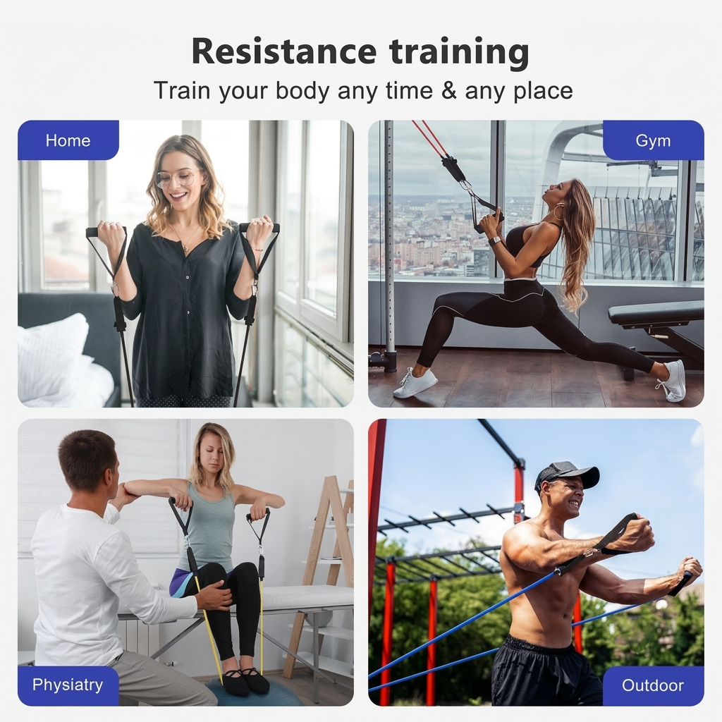 Resistance Bands Set with Foam Handles for Exercise & Workout
