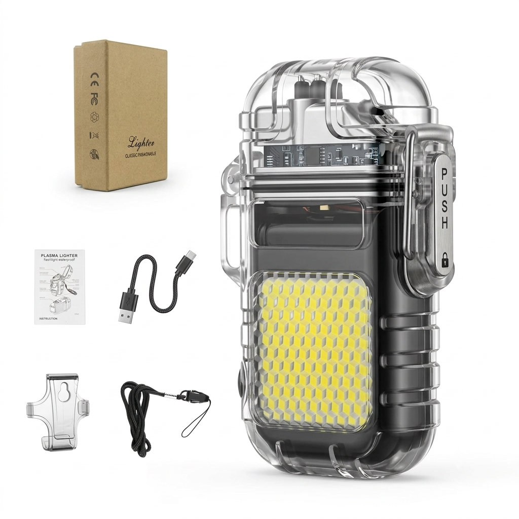 Dual Arc Windproof Electric Lighter with LED Torch