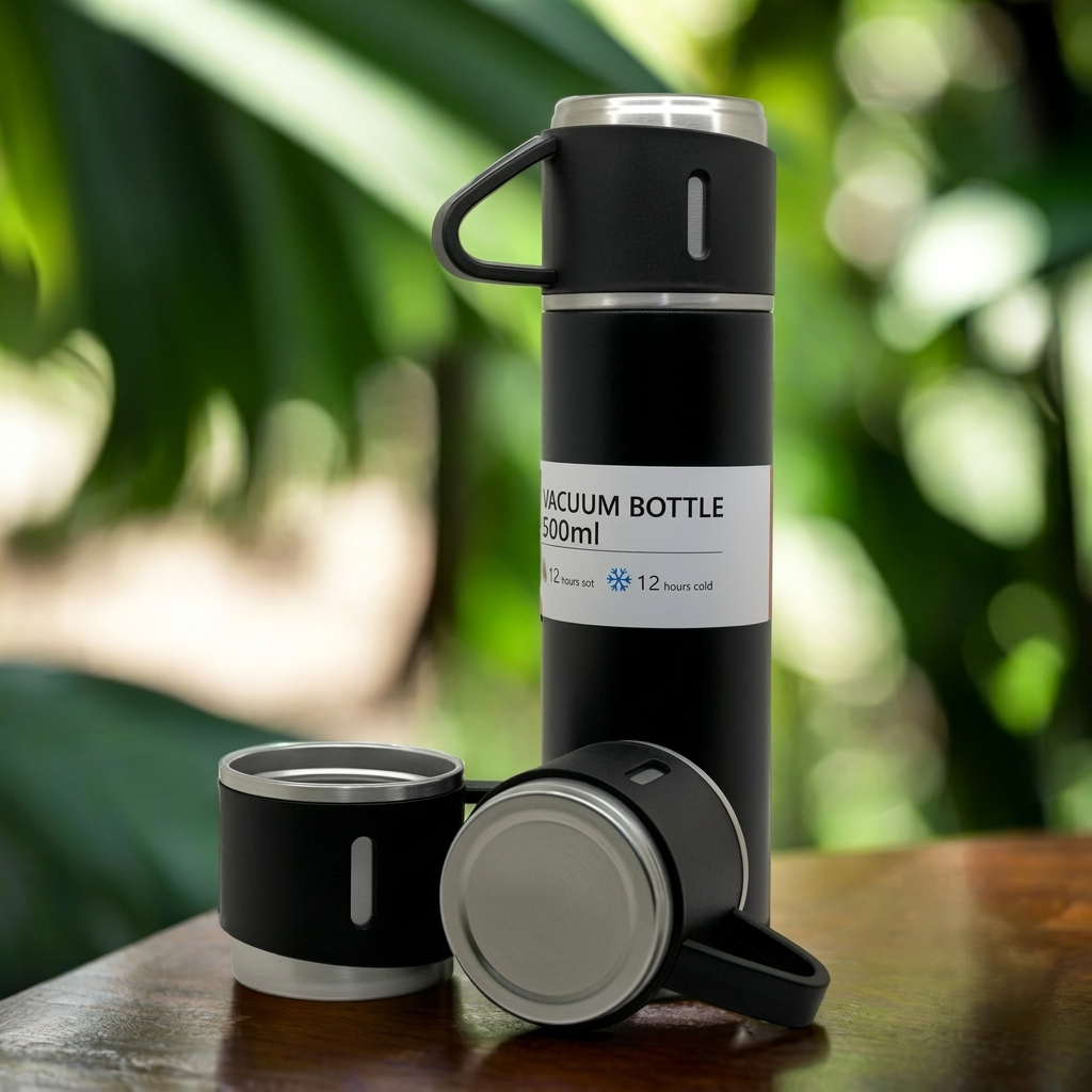 Stainless Steel Insulated Flask with Cups (Multi-colour)