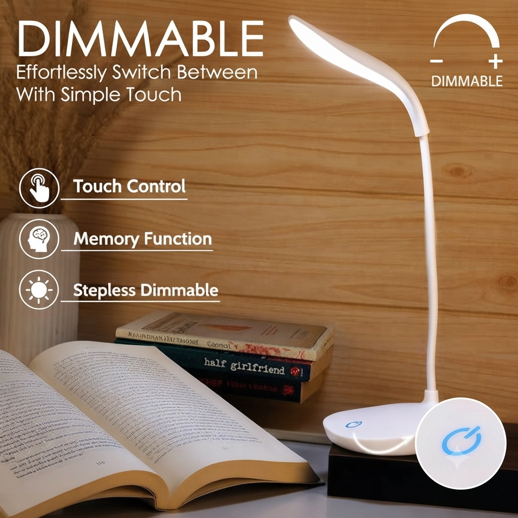 Rechargeable LED Study Lamp with 3 Brightness Levels – White