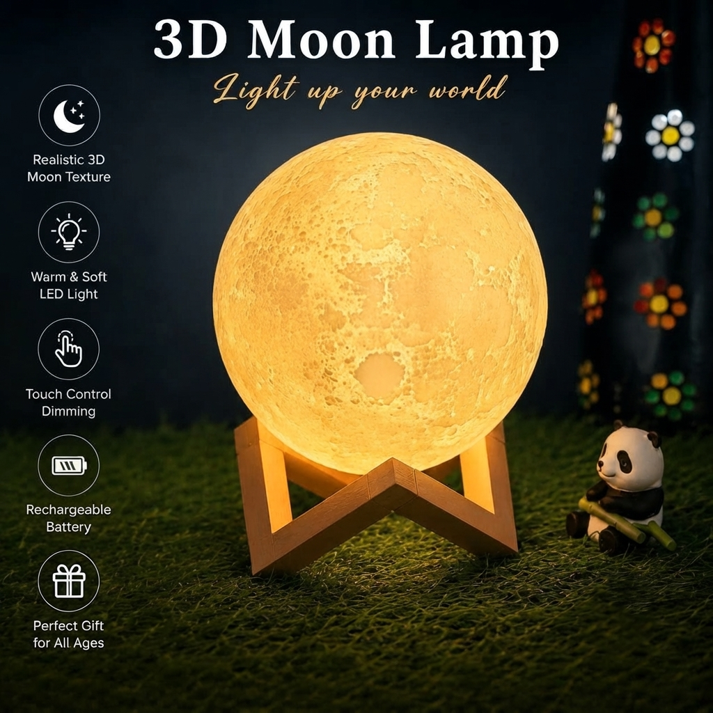 Moon Lamp 3D with Wooden Stand