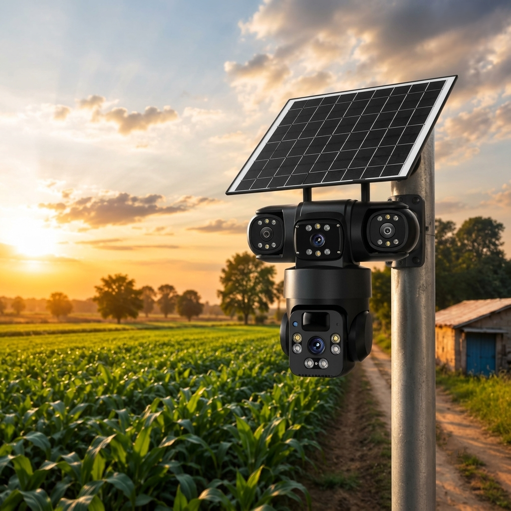 Solar Powered 4G SIM Outdoor Security Camera – Triple Lens