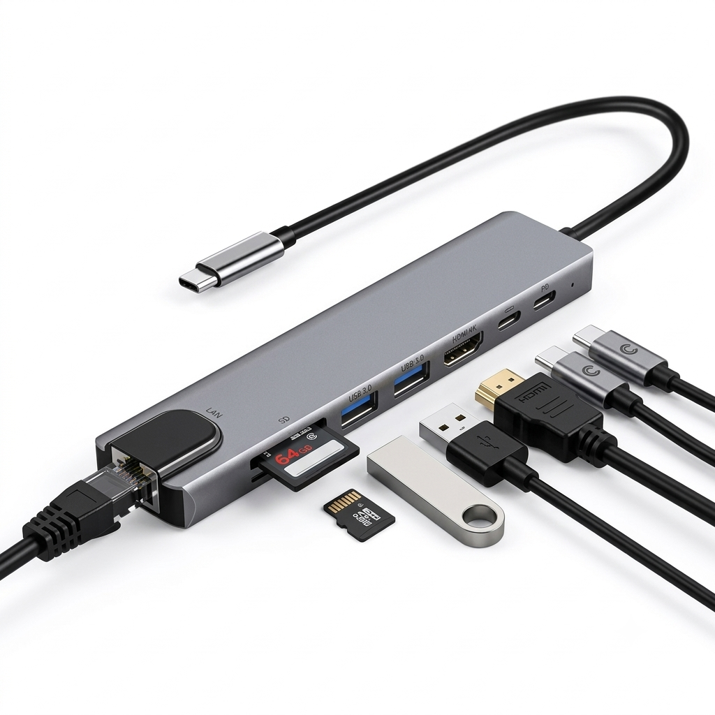8-in-1 USB-C Hub with 100M Ethernet, 4K HDMI & Card Reader