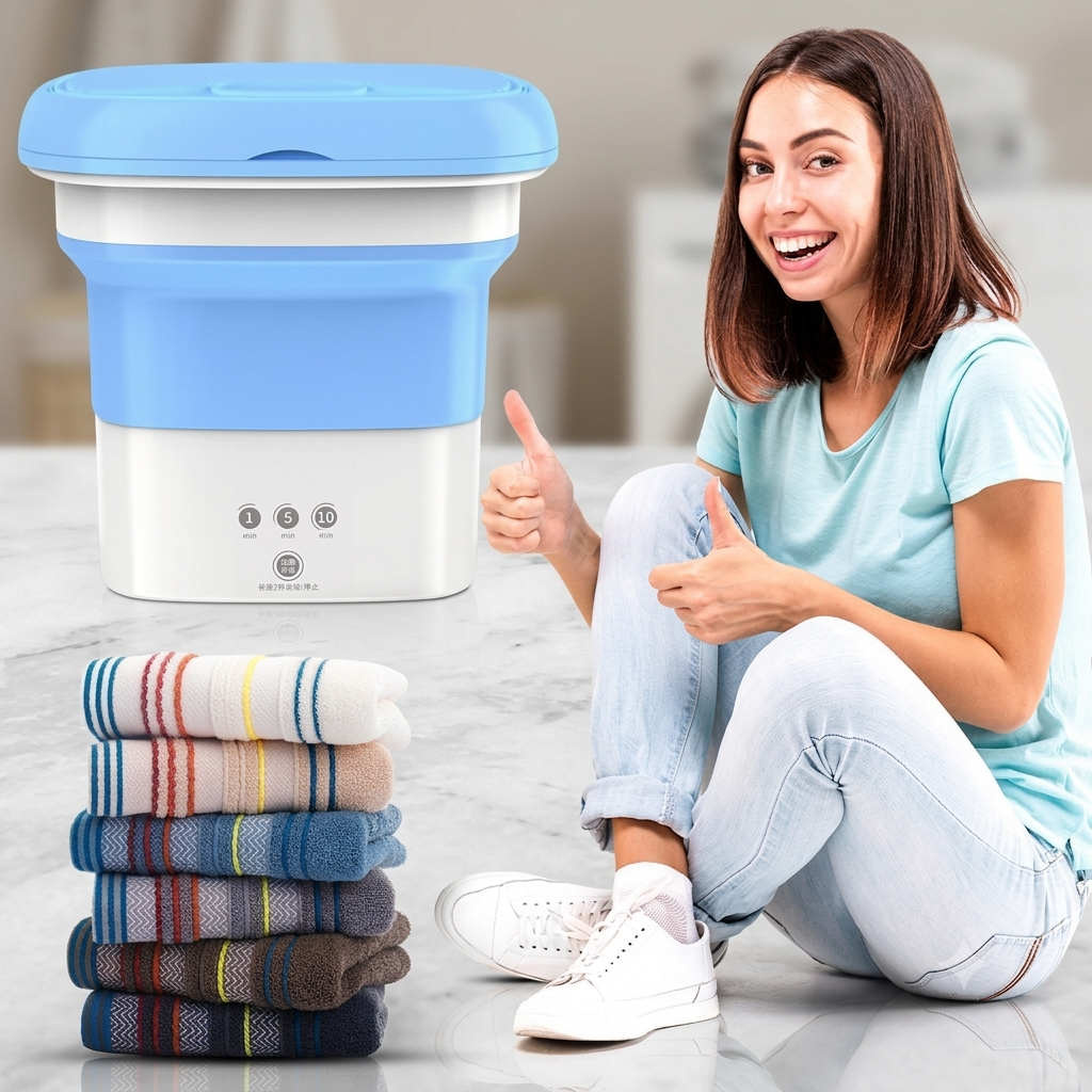 Portable Mini Washing Machine with Spin Dryer Basket, Collapsible Compact Laundry Washer for Baby Clothes, Travel, Dorm Room and Small Spaces