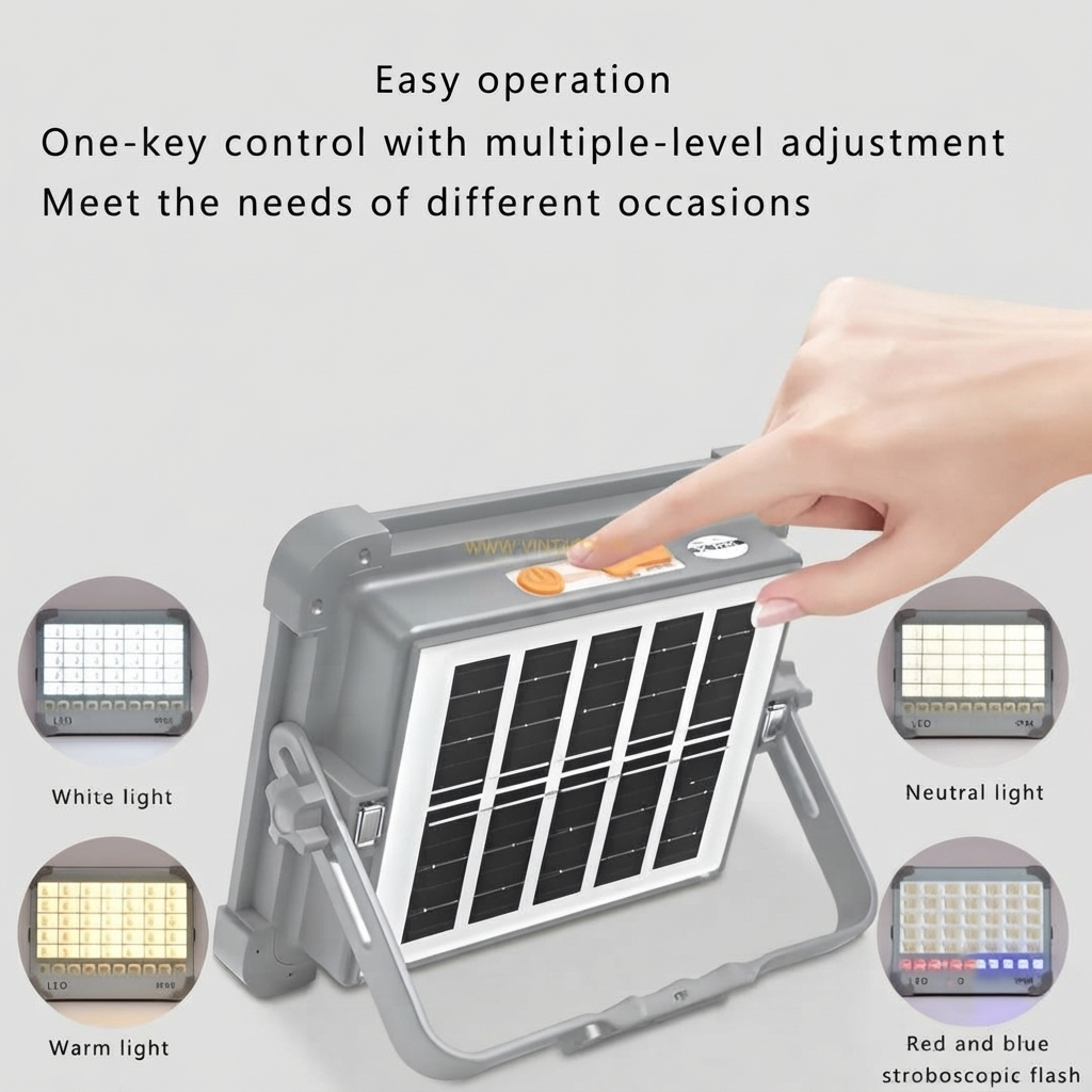 Solar LED Work Light – Portable Rechargeable Flood Light, IP66 Waterproof & USB Charging