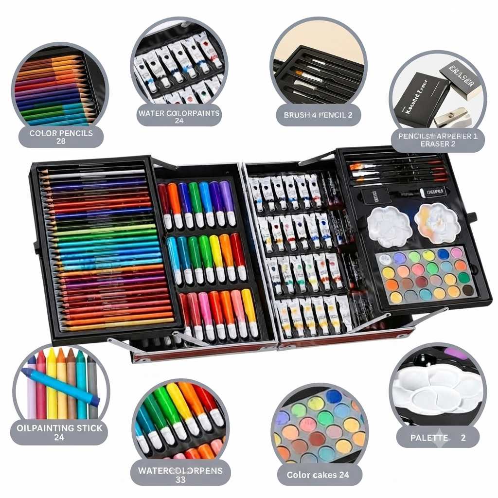 Kids Art & Drawing Set with Coloring Supplies and Carry Case
