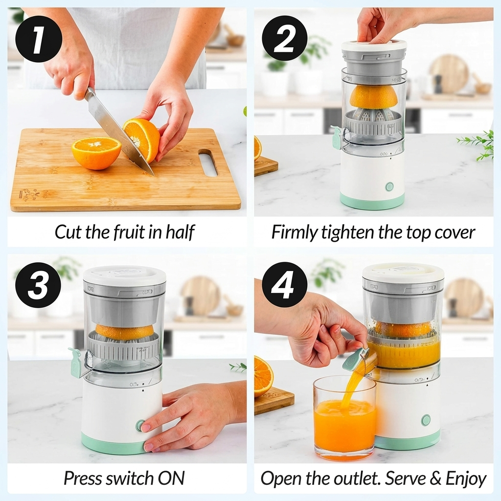 Electric Citrus Rechargeable Juicer - Automatic Squeezer with Touch Button
