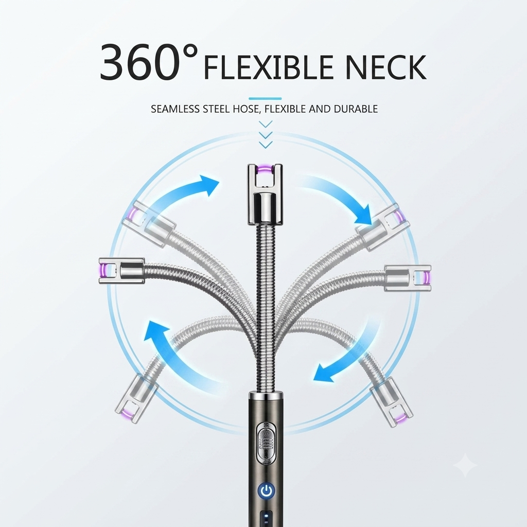 Electric Gas Lighter | Plasma Flameless | Windproof USB Lighter 360° Flexible Neck Arc Lighter for Kitchen, Pooja Room (Multi Purpose)
