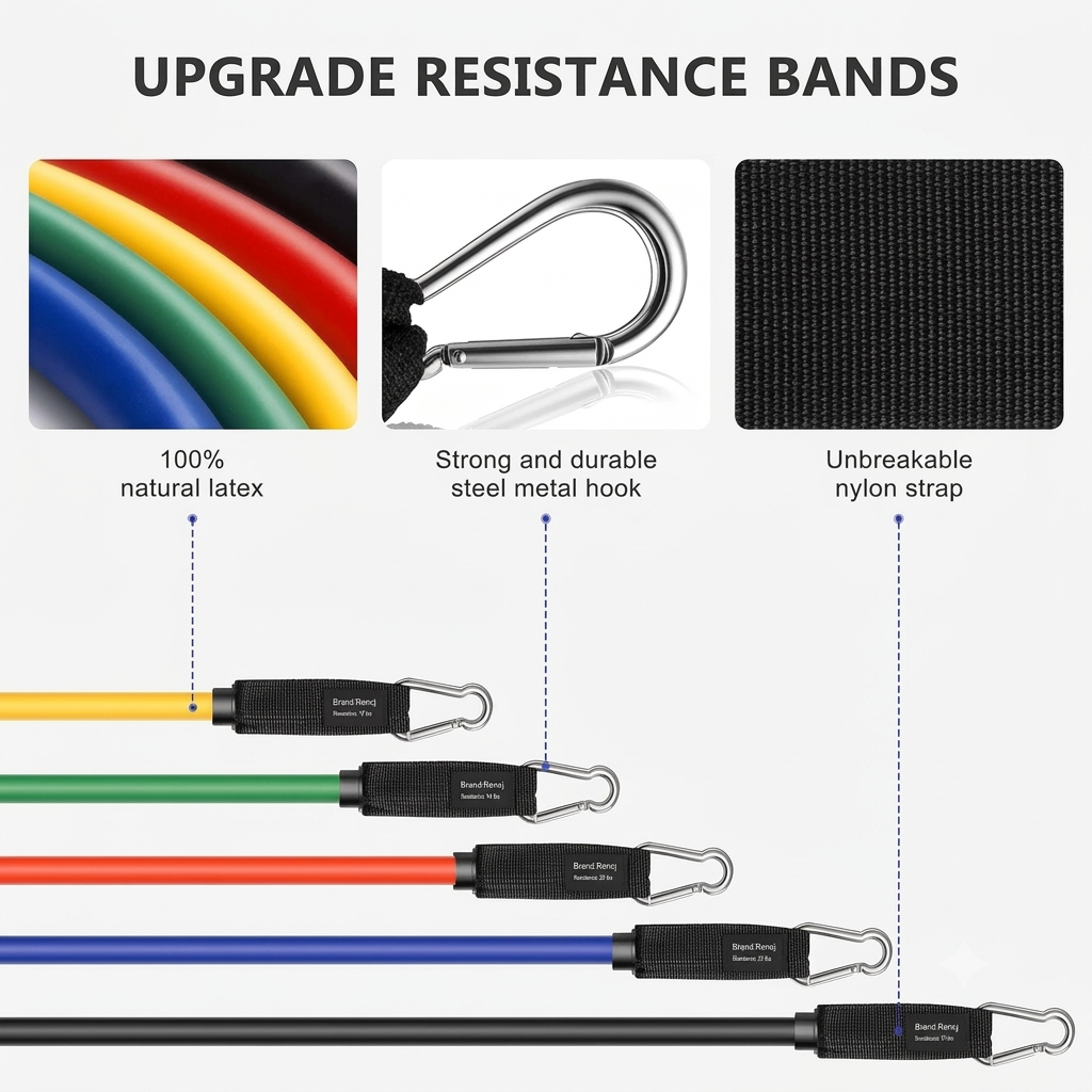 Resistance Bands Set with Foam Handles for Exercise & Workout