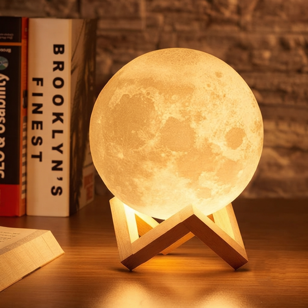 Moon Lamp 3D with Wooden Stand