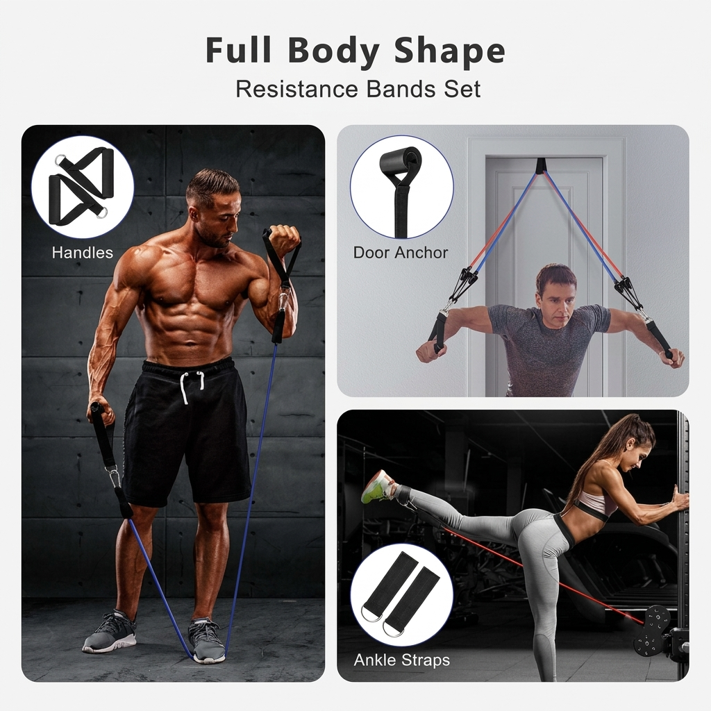 Resistance Bands Set with Foam Handles for Exercise & Workout