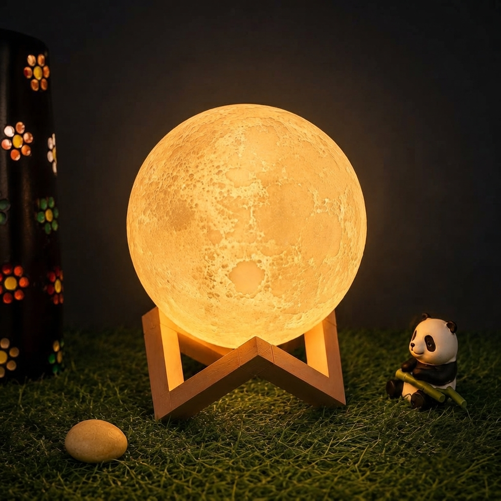 Moon Lamp 3D with Wooden Stand