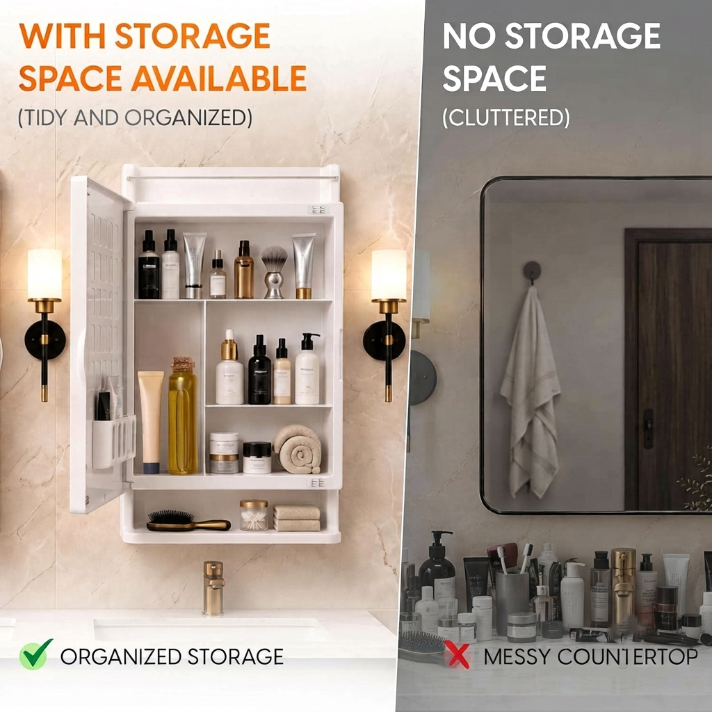 Premium Look Wall Mounted Bathroom Mirror Cabinet with Storage Organizer Waterproof
