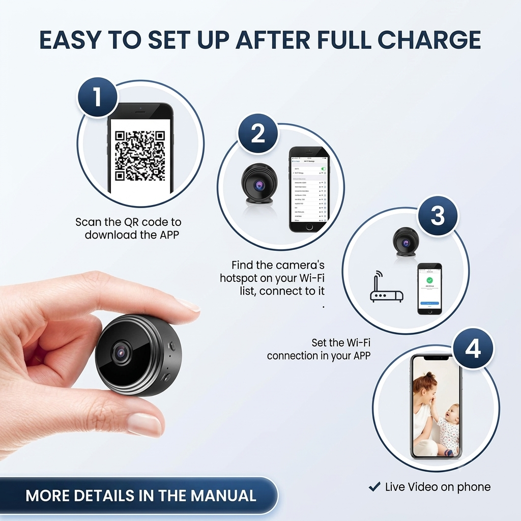 Mini Wireless WiFi Spy Camera 1080P -(Black)