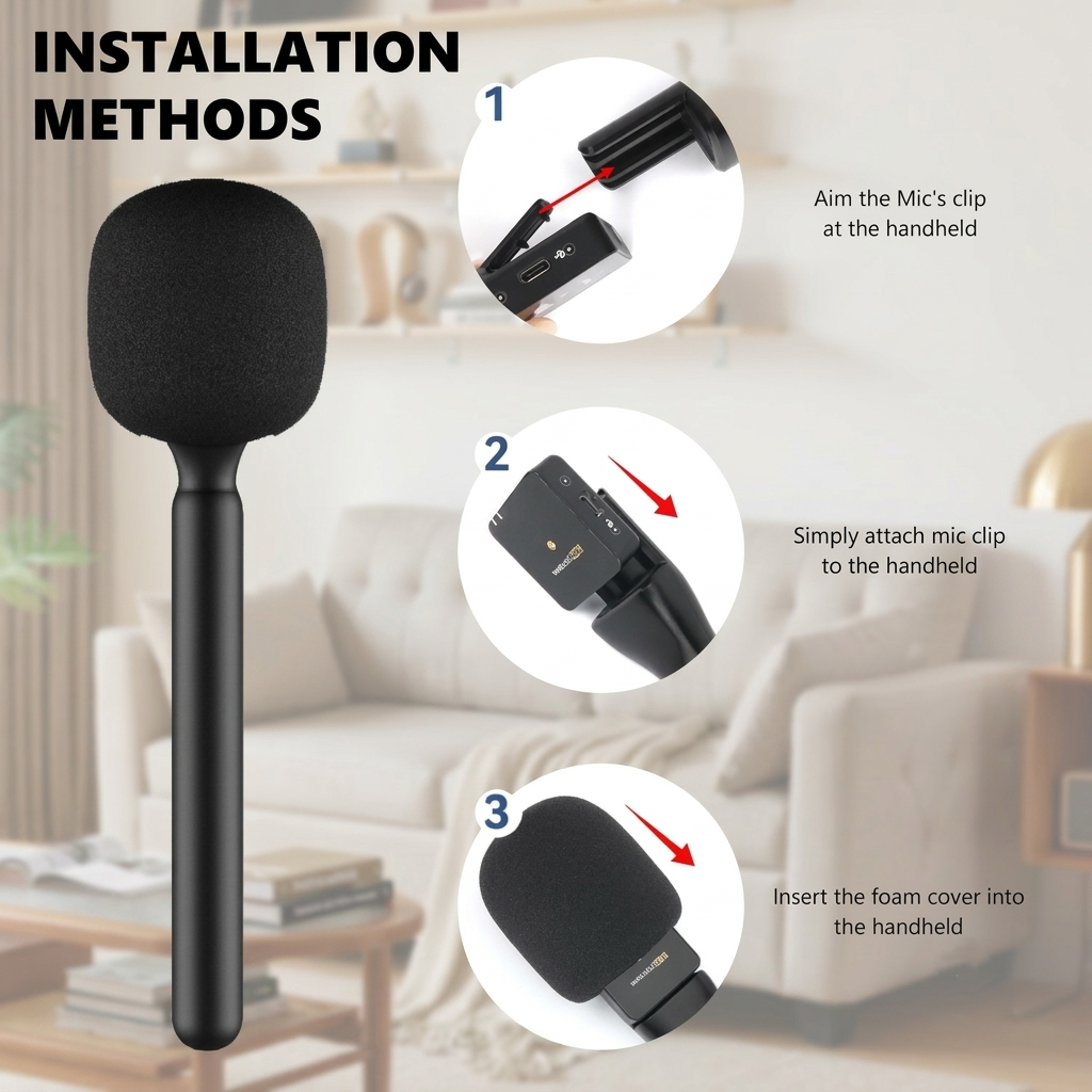 Heavy-Duty Wireless Mic Handle for Interviews & Vlogging