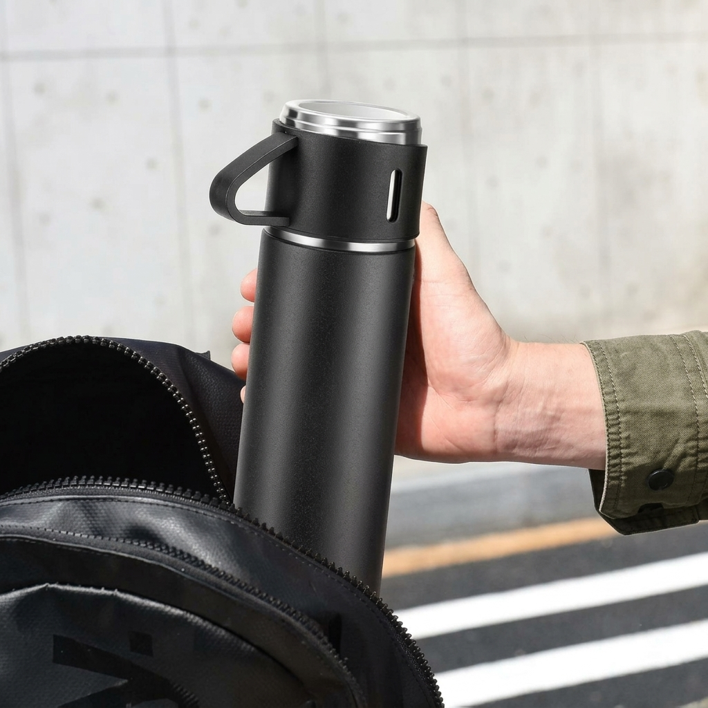 Stainless Steel Insulated Flask with Cups (Multi-colour)