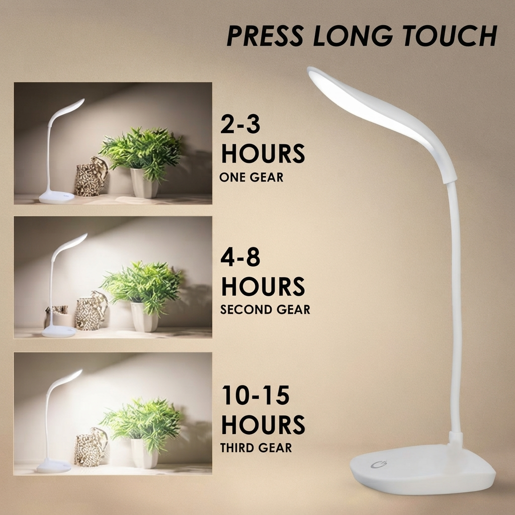 Rechargeable LED Study Lamp with 3 Brightness Levels – White