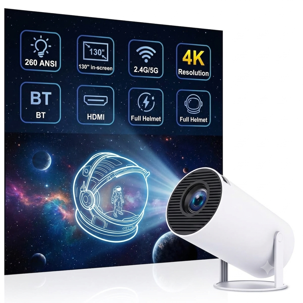 Portable 4K Mini Projector – WiFi, Bluetooth & 180° Rotation