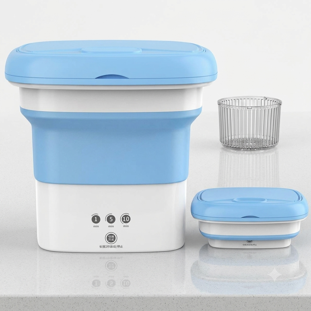 Portable Mini Washing Machine with Spin Dryer Basket, Collapsible Compact Laundry Washer for Baby Clothes, Travel, Dorm Room and Small Spaces