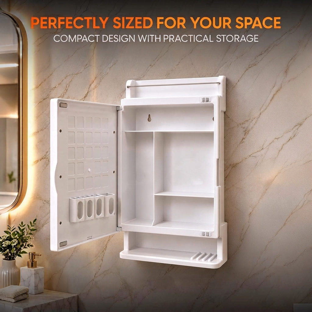 Premium Look Wall Mounted Bathroom Mirror Cabinet with Storage Organizer Waterproof