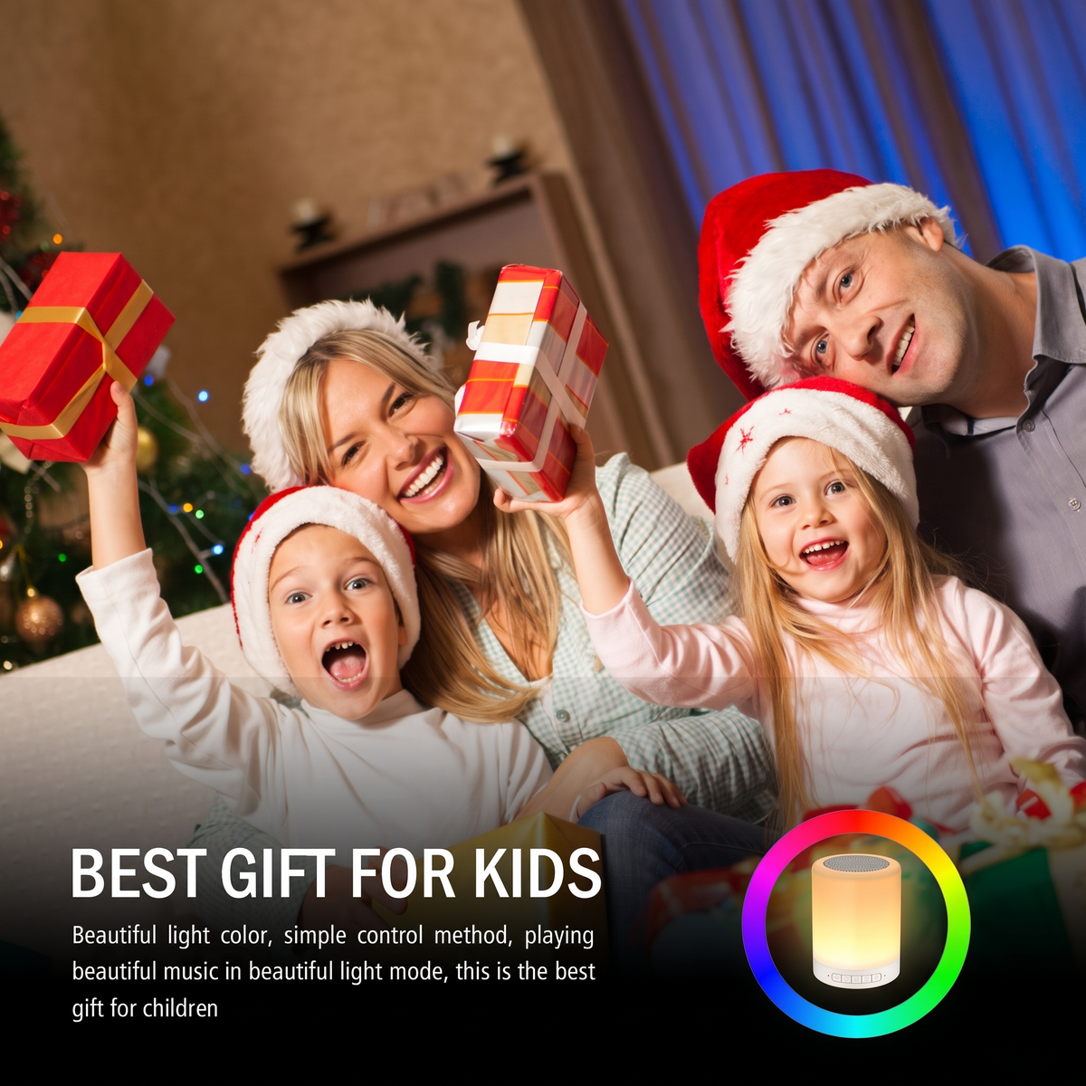 Bluetooth Speaker with Touch-Control LED Mood Lamp