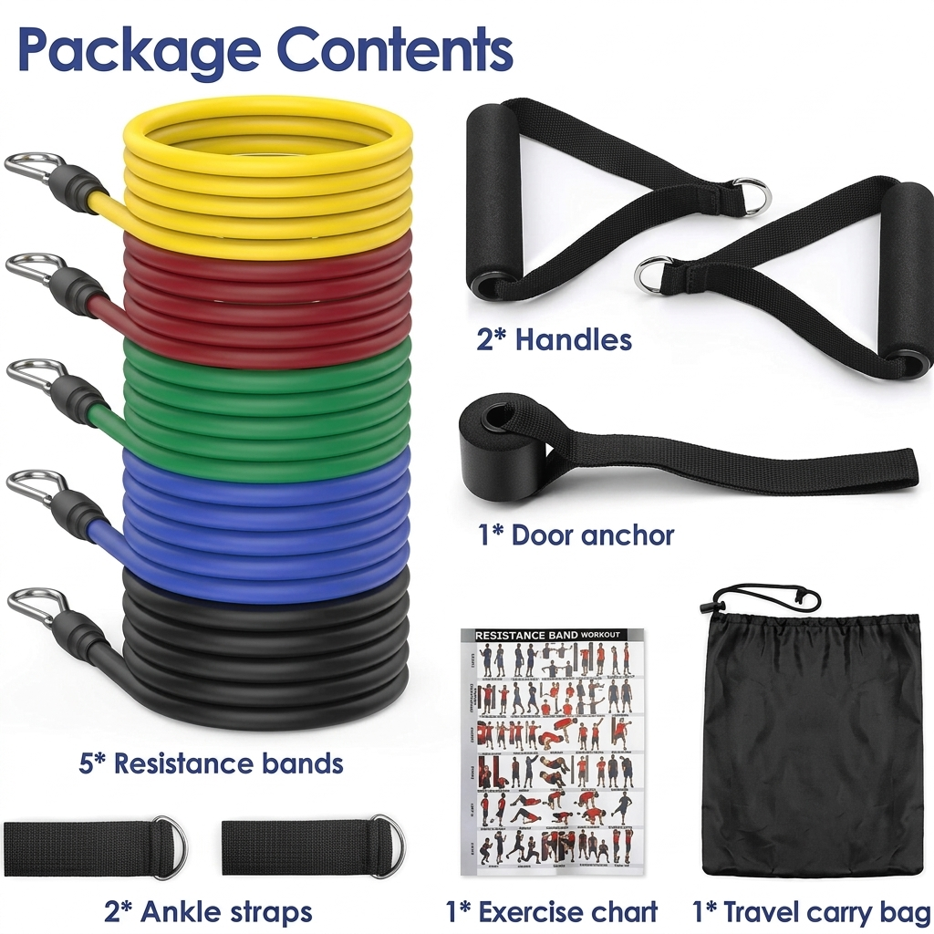Resistance Bands Set with Foam Handles for Exercise & Workout