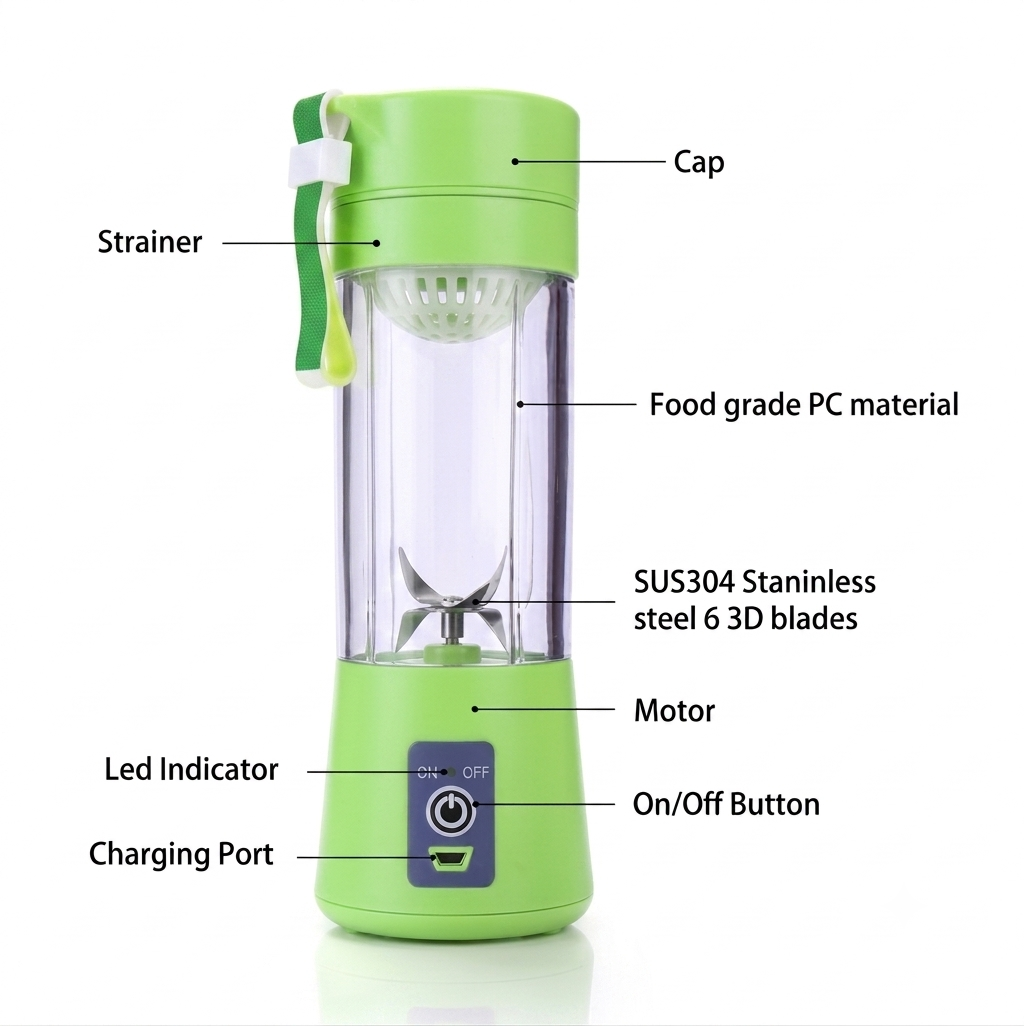Portable USB Electric Juicer – 6-Blade Blender & Shaker