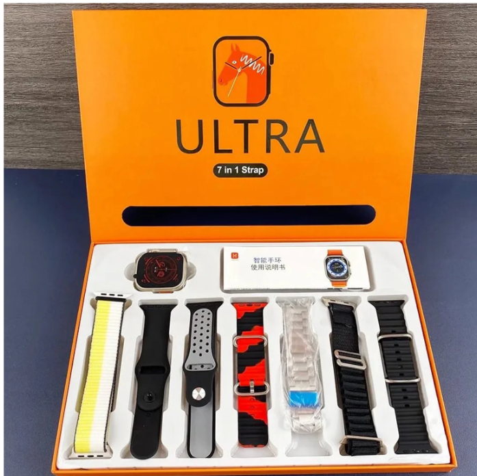 HLSTRIKES 7 in 1 combo ultra Smartwatch T800 Silver Smartwatch (Multicolor Strap, Free Size)