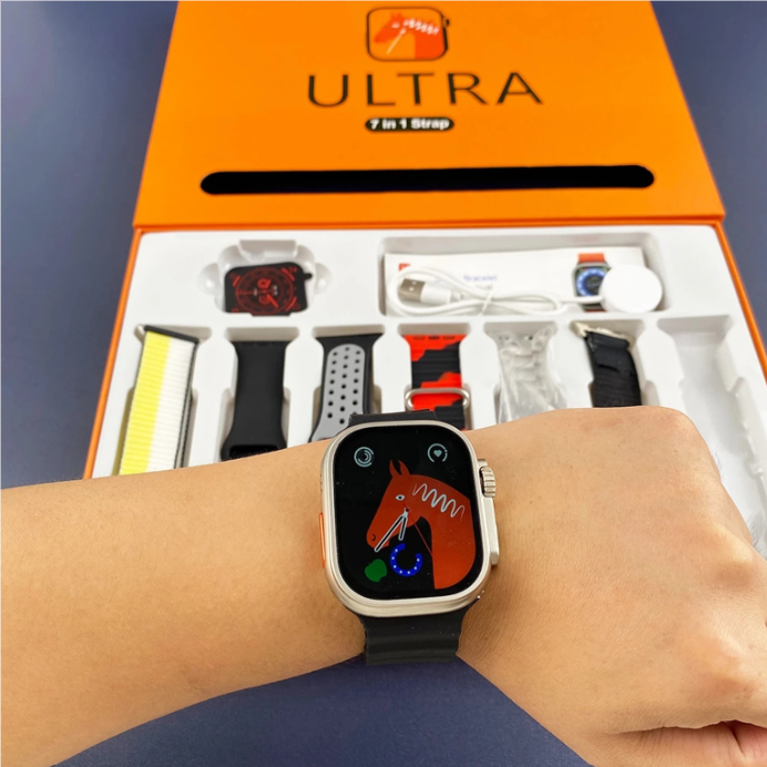 HLSTRIKES 7 in 1 combo ultra Smartwatch T800 Silver Smartwatch (Multicolor Strap, Free Size)